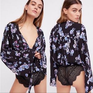 Free People Forties Feel Black Floral Bodysuit XS